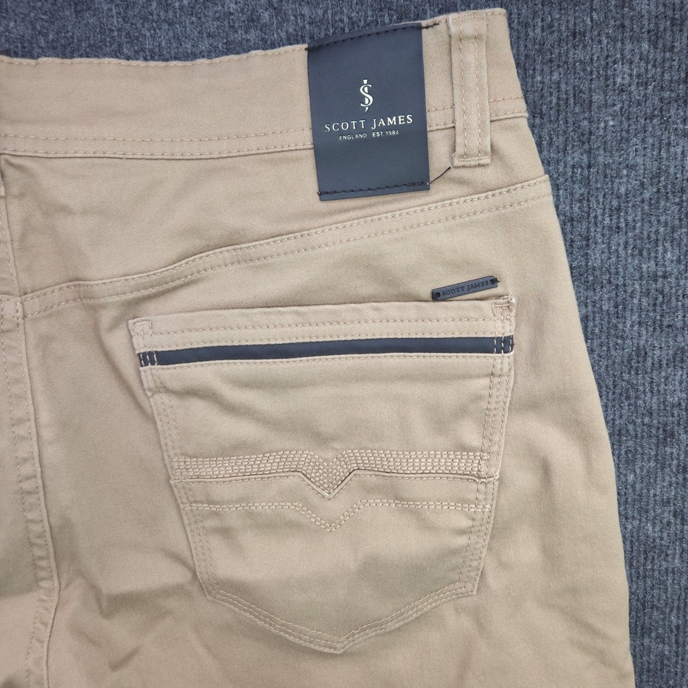 Scott James Mens 36x32 Tan Cotton Blend Slim Fit Solid Khaki Chino Pants Casual